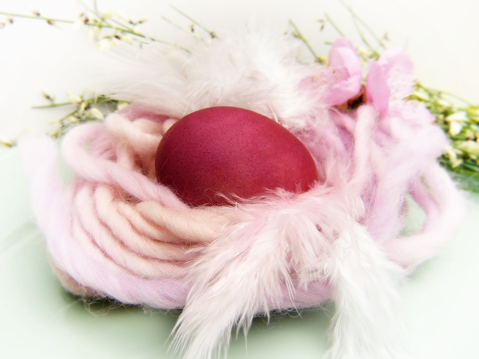 red egg on a pink laze decocation